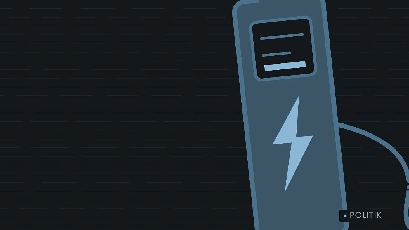 Symbolgrafik: eine gezeichnete Ladesäule mit Kabel und Stecker.
