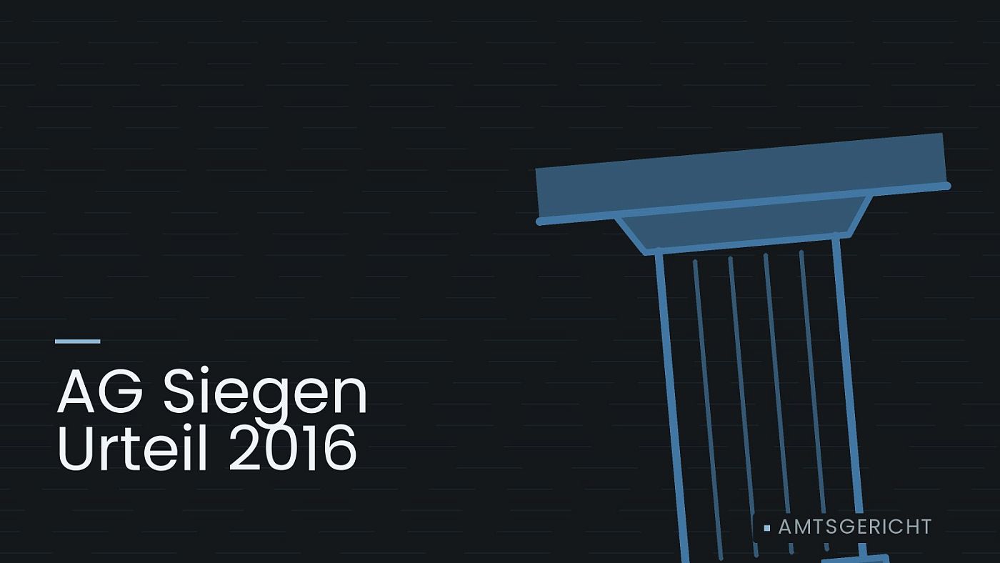 Symbolgrafik: eine stilisierte Gerichtssäule mit Giebel, beschriftet mit „AG Siegen Urteil 2016“.