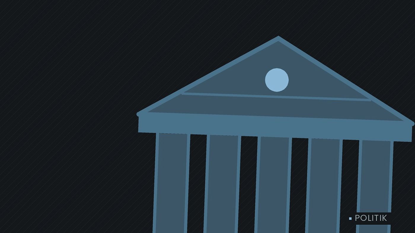 Symbolgrafik: ein stilisiertes Amtsgebäude mit Säulen.