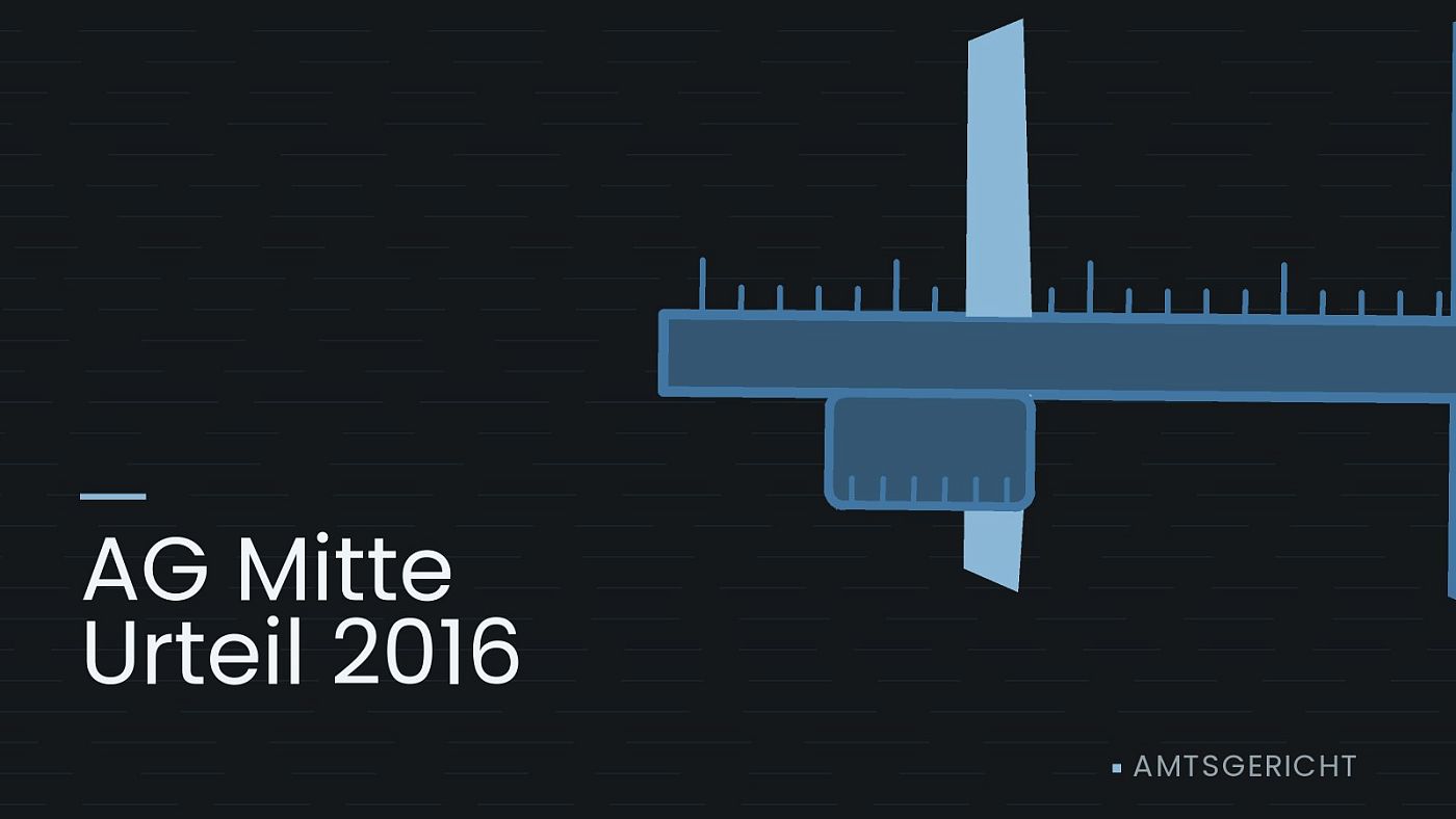 Symbolgrafik: ein gezeichneter Messschieber als Zeichen für eine Schadensbemessung, beschriftet mit „AG Mitte Urteil 2016“.