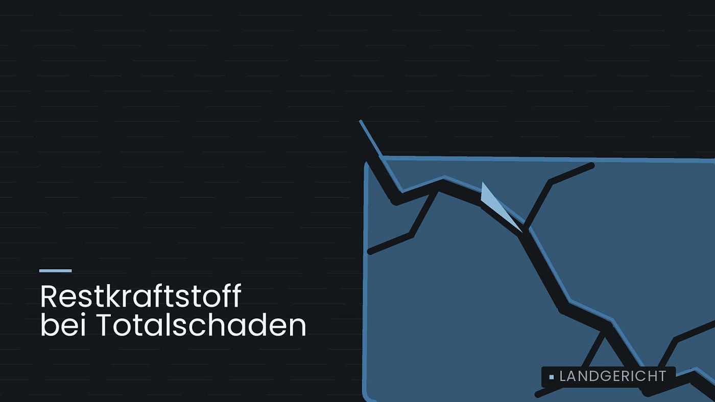 Symbolgrafik: eine gezeichnete Bruchlinie über einer Fläche, beschriftet mit „Restkraftstoff bei Totalschaden“.
