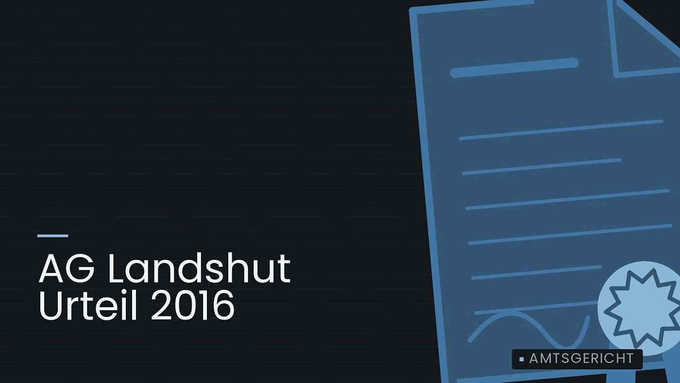 Symbolgrafik: eine gezeichnete Urkunde mit Siegel als Zeichen für eine Entscheidung, beschriftet mit „AG Landshut Urteil 2016“.