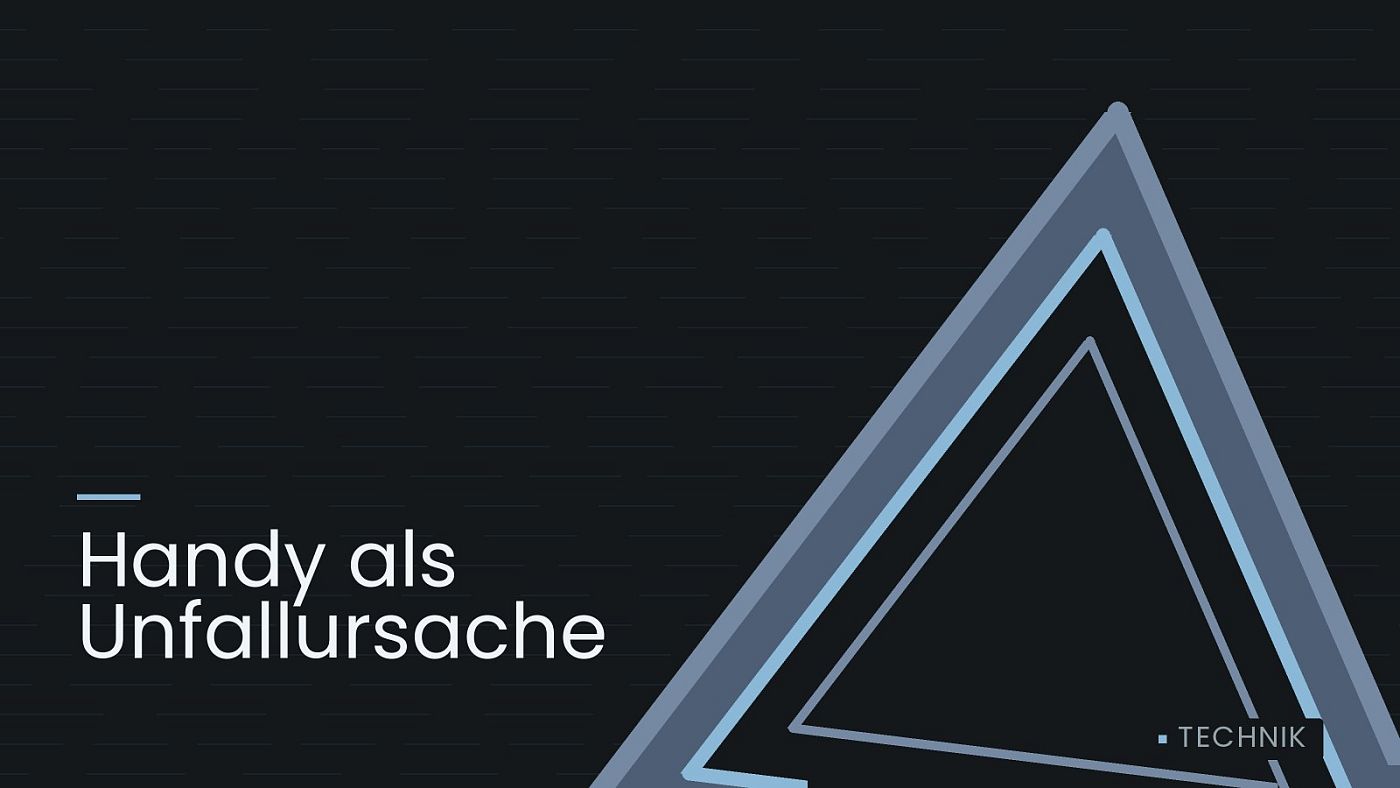 Symbolgrafik: ein gezeichnetes Warndreieck, beschriftet mit „Handy als Unfallursache“.