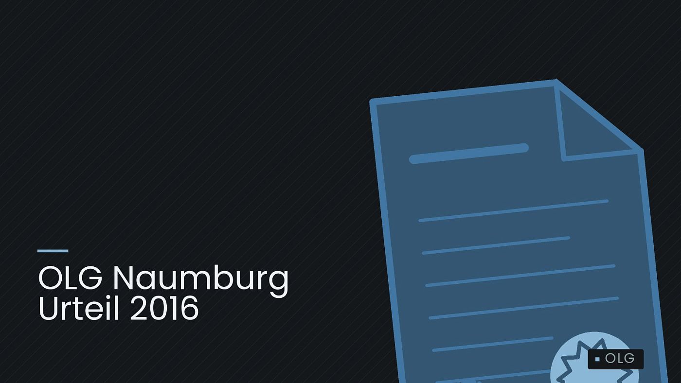 Symbolgrafik: eine gezeichnete Urkunde mit Siegel als Zeichen für eine Entscheidung, beschriftet mit „OLG Naumburg Urteil 2016“.