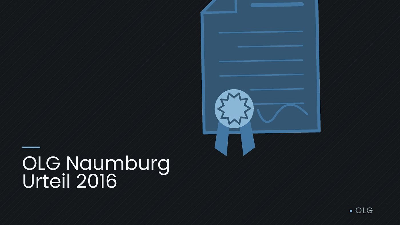 Symbolgrafik: eine gezeichnete Urkunde mit Siegel als Zeichen für eine Entscheidung, beschriftet mit „OLG Naumburg Urteil 2016“.