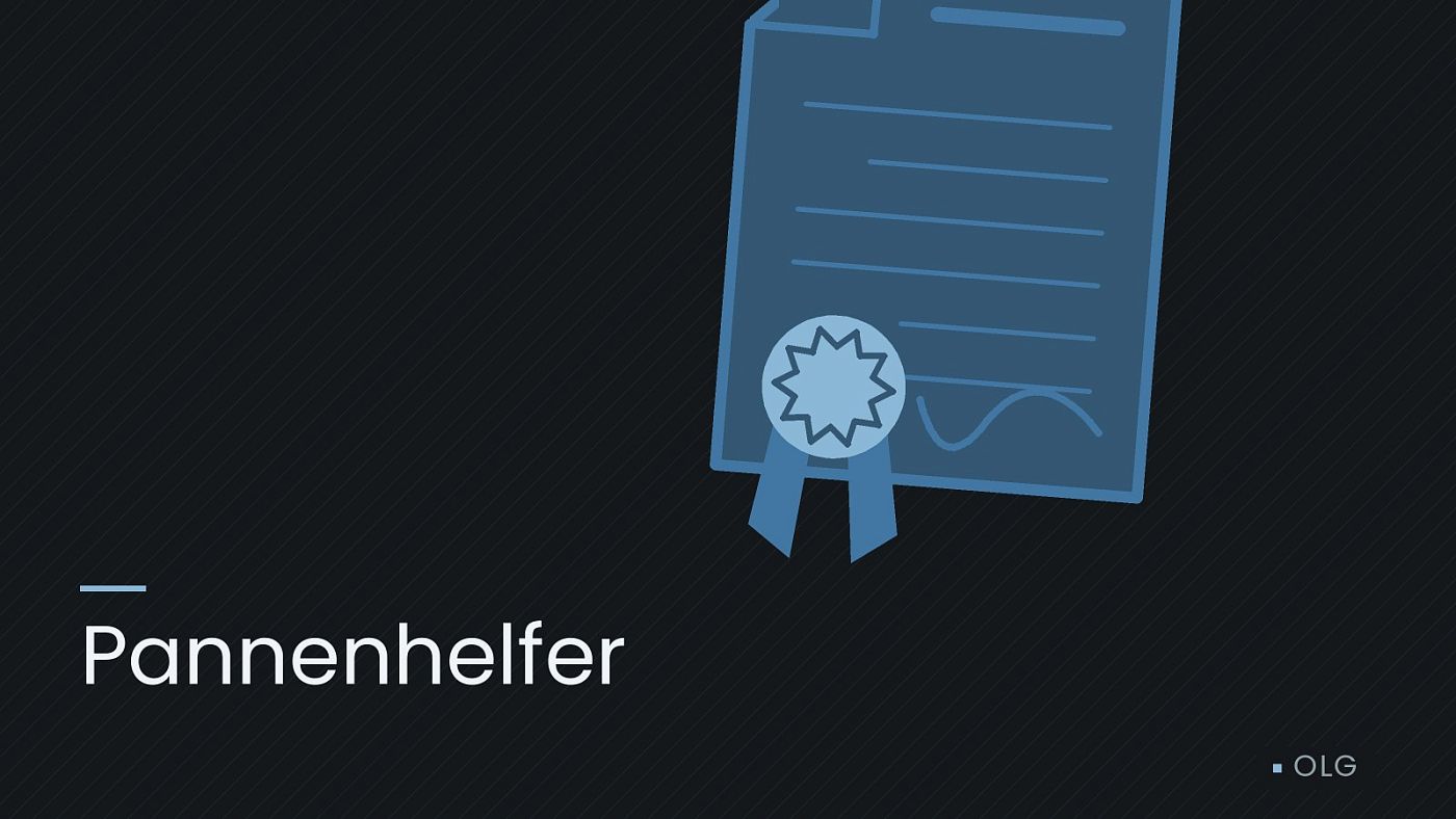 Symbolgrafik: eine gezeichnete Urkunde mit Siegel als Zeichen für eine Entscheidung, beschriftet mit „Pannenhelfer“.
