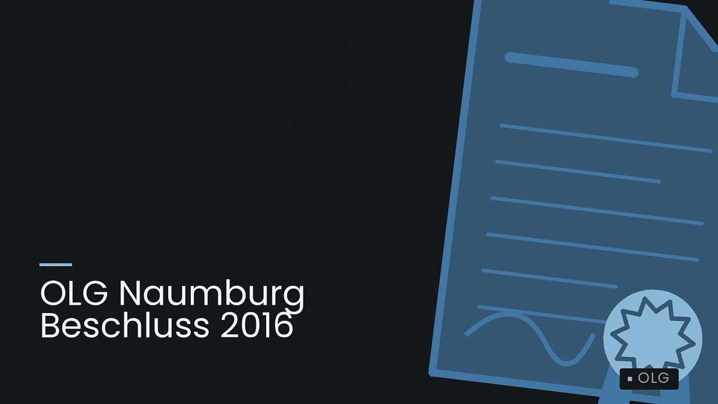 Symbolgrafik: eine gezeichnete Urkunde mit Siegel als Zeichen für eine Entscheidung, beschriftet mit „OLG Naumburg Beschluss 2016“.