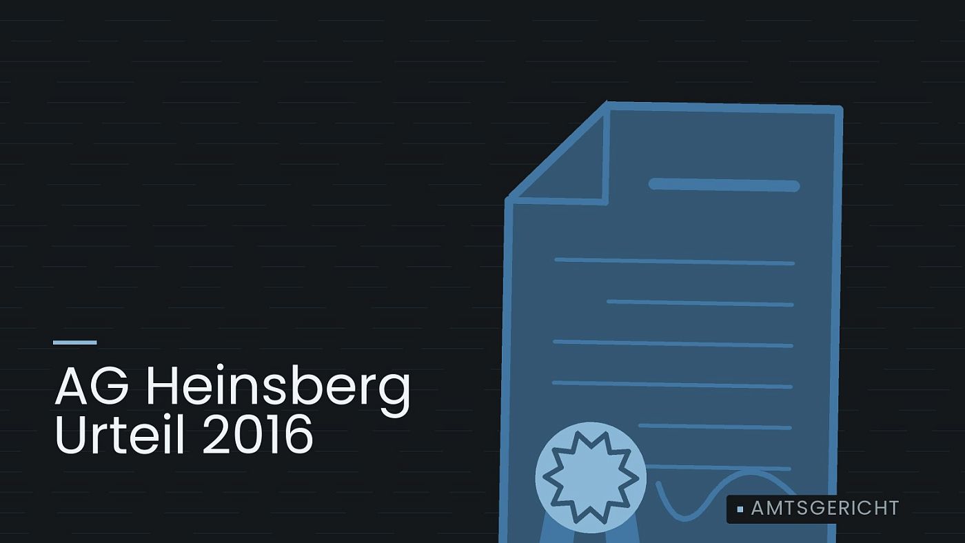 Symbolgrafik: eine gezeichnete Urkunde mit Siegel als Zeichen für eine Entscheidung, beschriftet mit „AG Heinsberg Urteil 2016“.