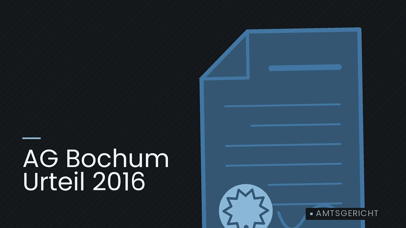 Symbolgrafik: eine gezeichnete Urkunde mit Siegel als Zeichen für eine Entscheidung, beschriftet mit „AG Bochum Urteil 2016“.
