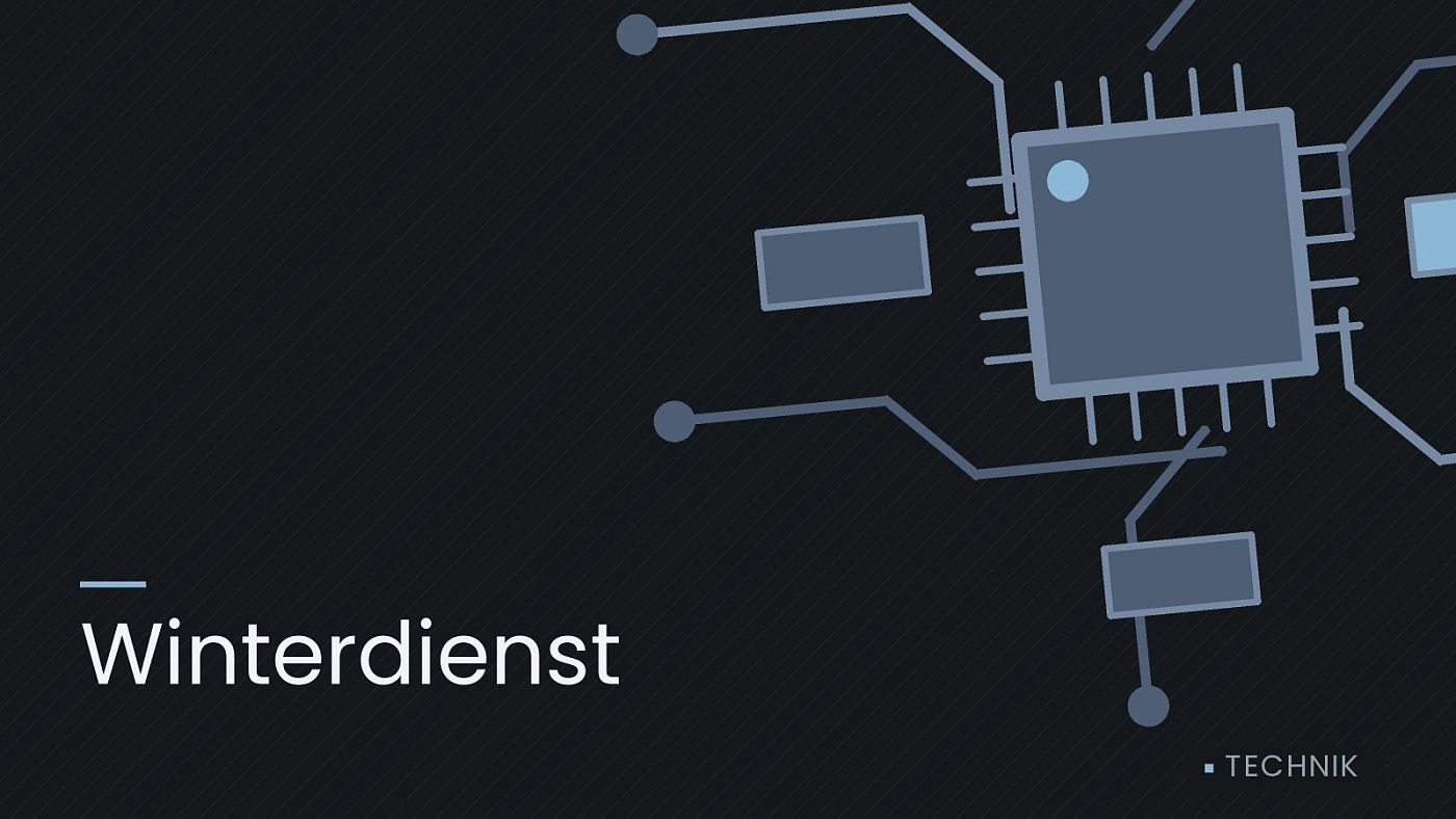 Symbolgrafik: gezeichnete Leiterbahnen mit einem Chip, beschriftet mit „Winterdienst“.