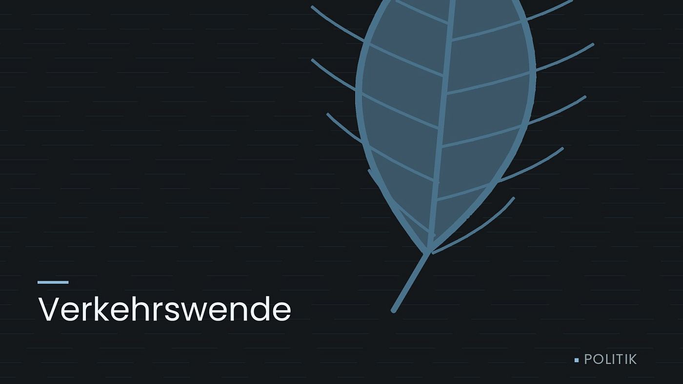 Symbolgrafik: ein gezeichnetes Blatt als Zeichen für Umwelt und Klima, beschriftet mit „Verkehrswende“.