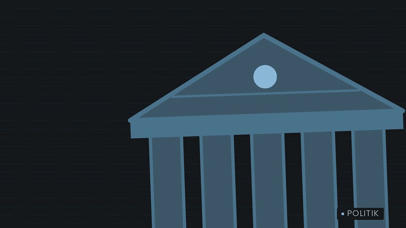 Symbolgrafik: ein stilisiertes Amtsgebäude mit Säulen.