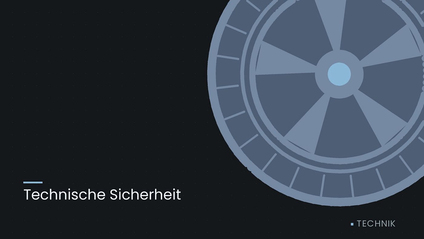 Symbolgrafik: ein gezeichnetes Rad mit Speichen, beschriftet mit „Technische Sicherheit“.