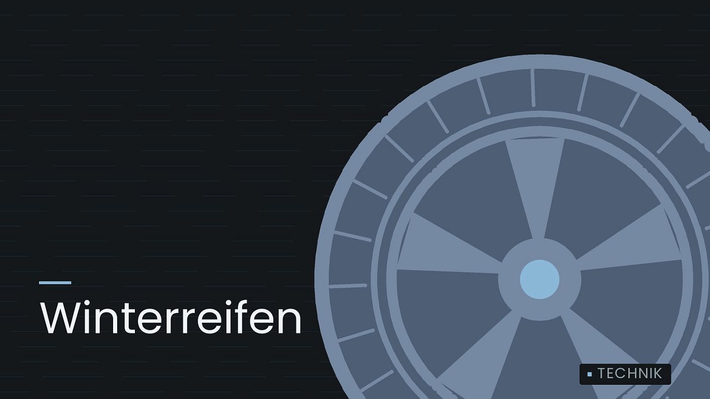 Symbolgrafik: ein gezeichnetes Rad mit Speichen, beschriftet mit „Winterreifen“.