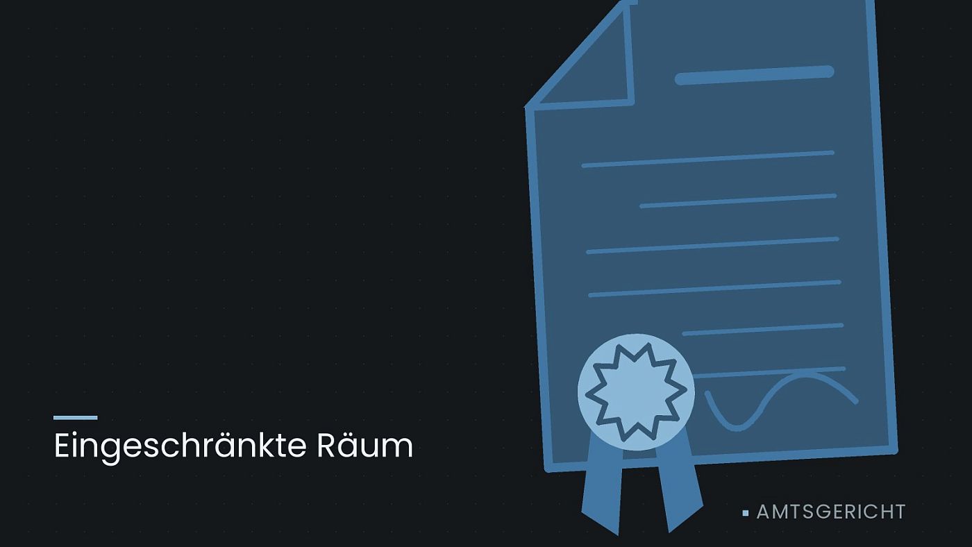 Symbolgrafik: eine gezeichnete Urkunde mit Siegel als Zeichen für eine Entscheidung, beschriftet mit „Eingeschränkte Räum“.
