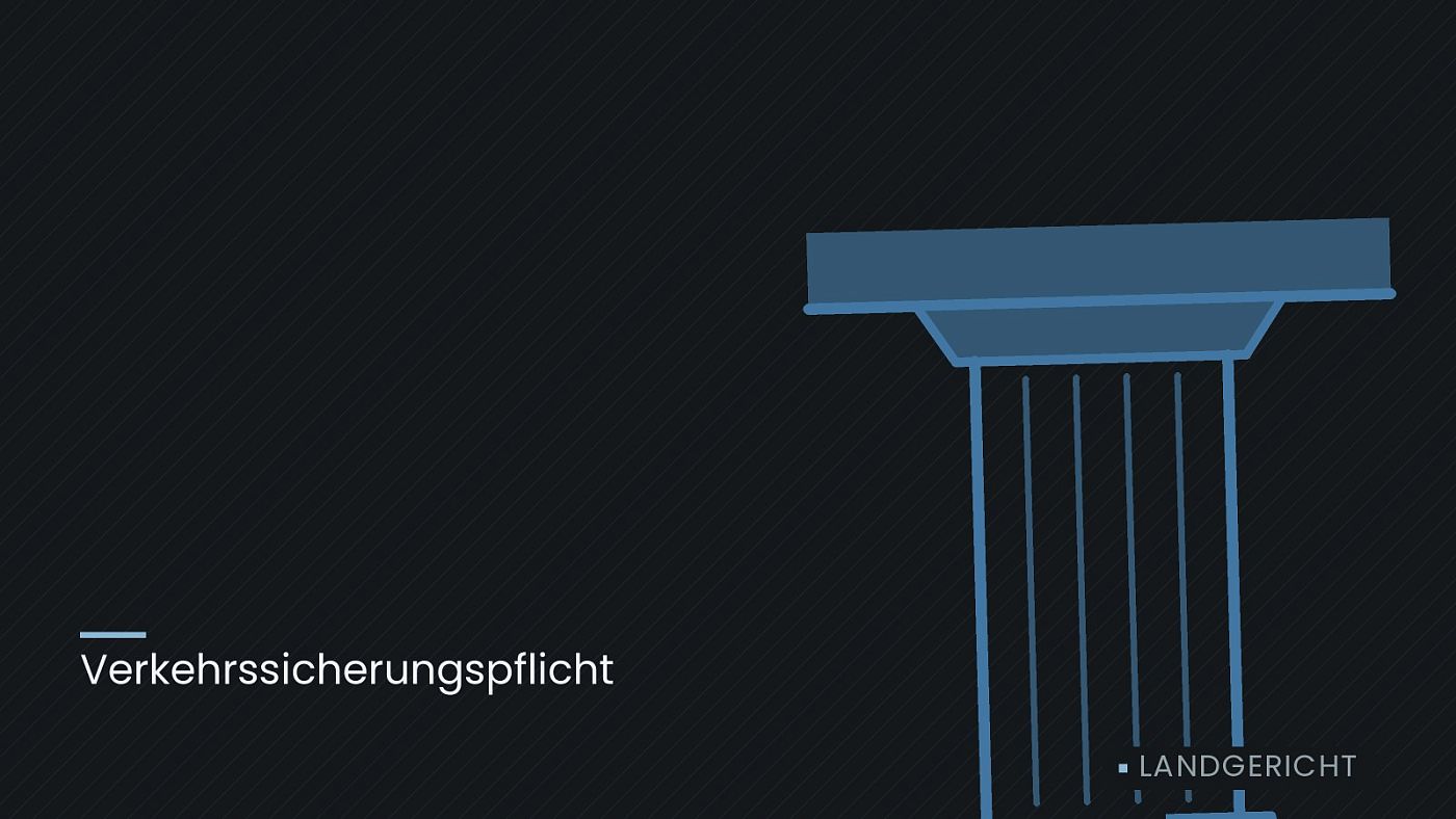 Symbolgrafik: eine stilisierte Gerichtssäule mit Giebel, beschriftet mit „Verkehrssicherungspflicht“.