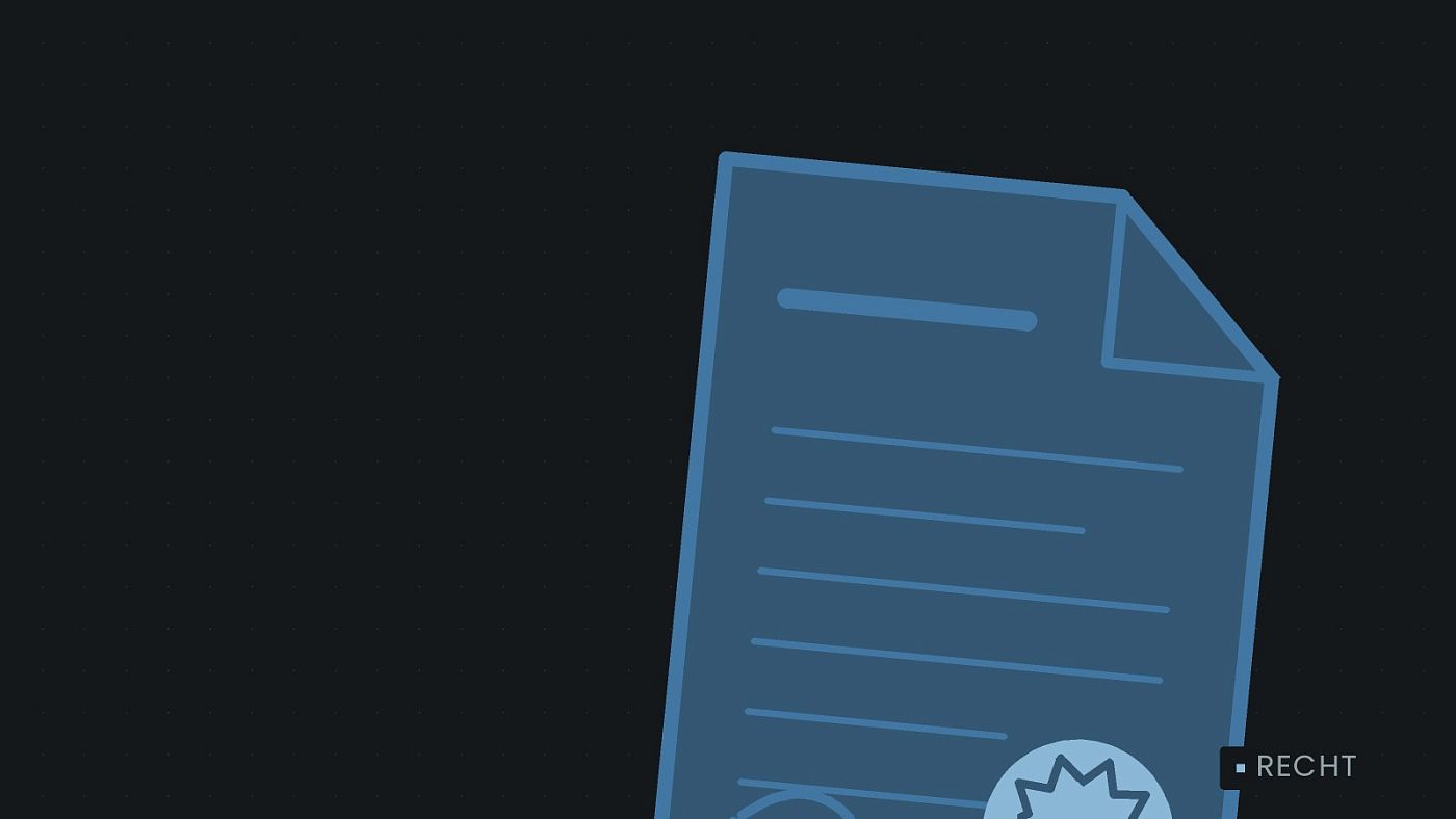 Symbolgrafik: eine gezeichnete Urkunde mit Siegel als Zeichen für eine Entscheidung.