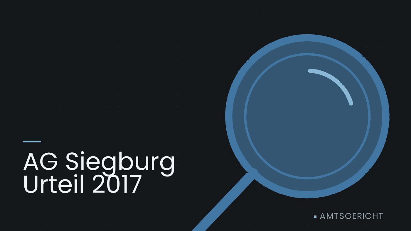 Symbolgrafik: eine gezeichnete Lupe als Zeichen für eine Prüfung, beschriftet mit „AG Siegburg Urteil 2017“.