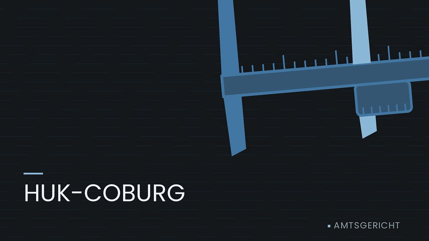 Symbolgrafik: ein gezeichneter Messschieber als Zeichen für eine Schadensbemessung, beschriftet mit „HUK-COBURG“.