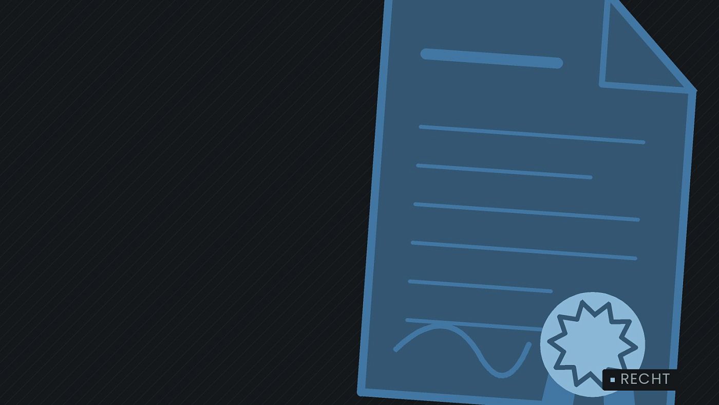 Symbolgrafik: eine gezeichnete Urkunde mit Siegel als Zeichen für eine Entscheidung.