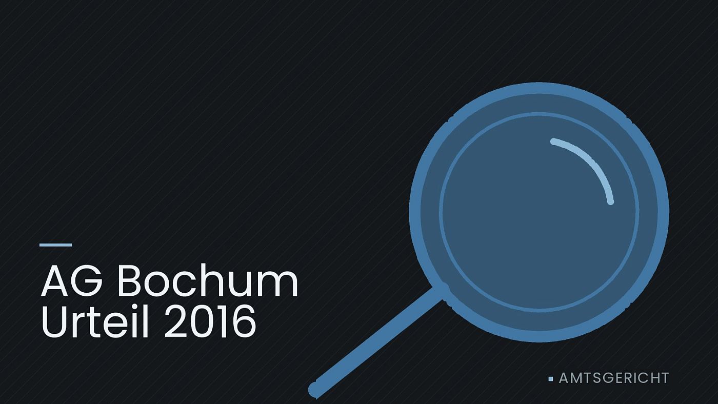 Symbolgrafik: eine gezeichnete Lupe als Zeichen für eine Prüfung, beschriftet mit „AG Bochum Urteil 2016“.