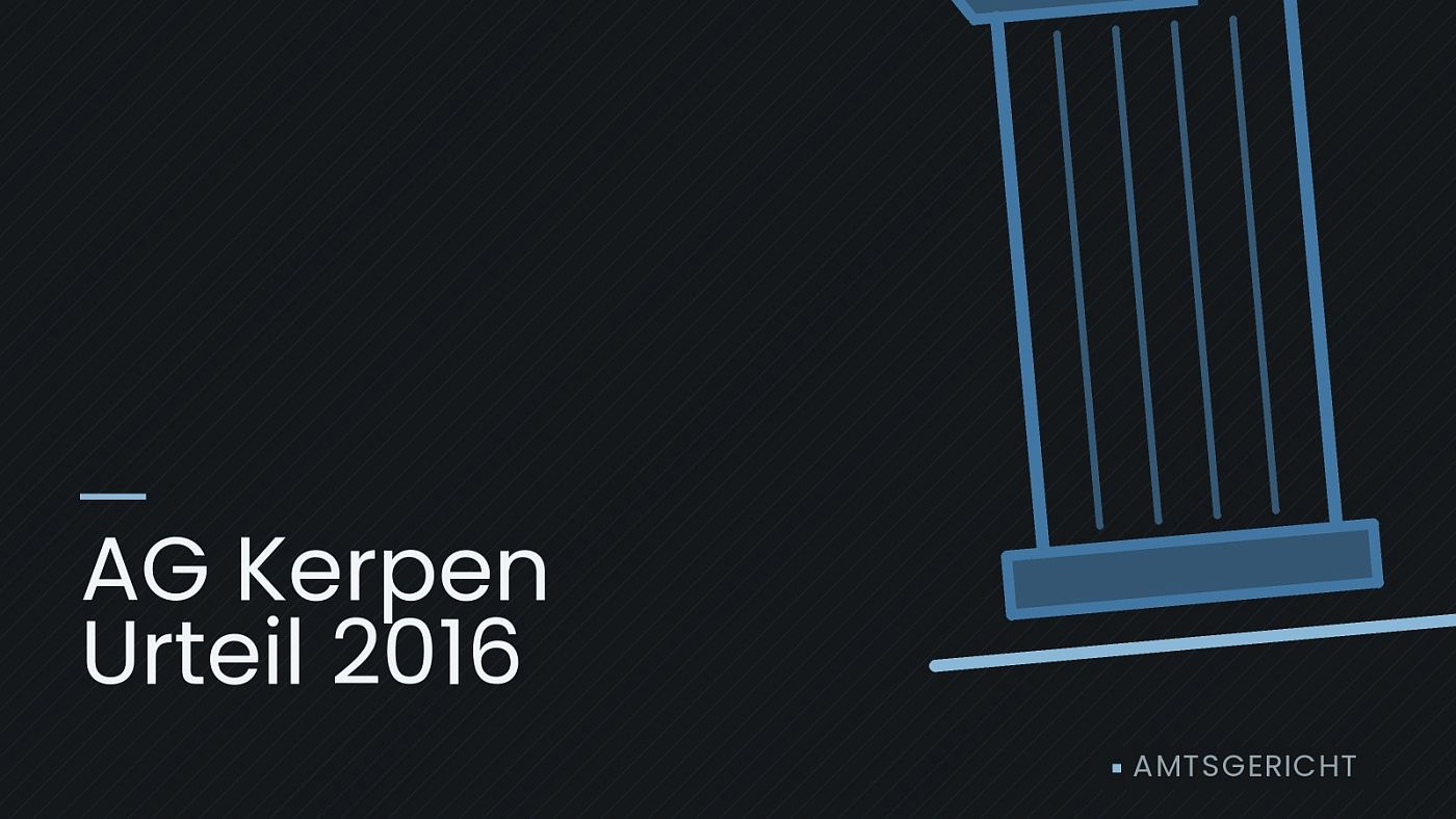 Symbolgrafik: eine stilisierte Gerichtssäule mit Giebel, beschriftet mit „AG Kerpen Urteil 2016“.