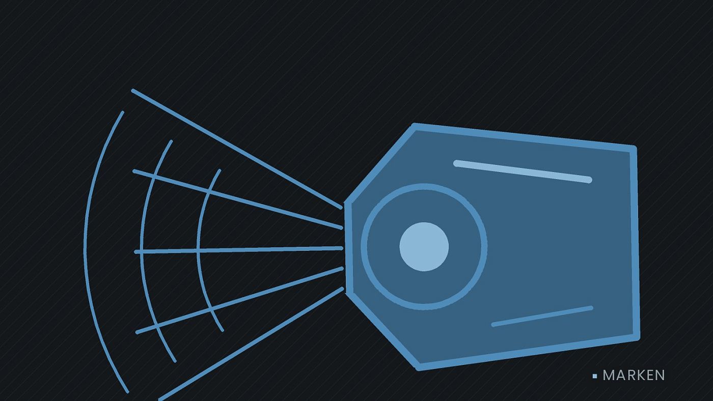 Symbolgrafik: ein gezeichneter Scheinwerfer mit Lichtkegel.