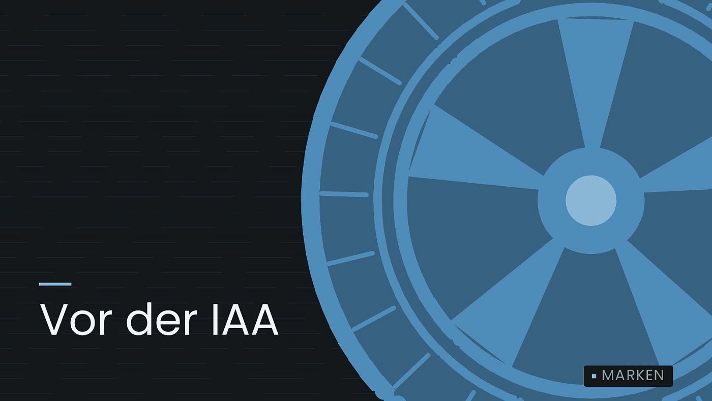Symbolgrafik: ein gezeichnetes Rad mit Speichen, beschriftet mit „Vor der IAA“.