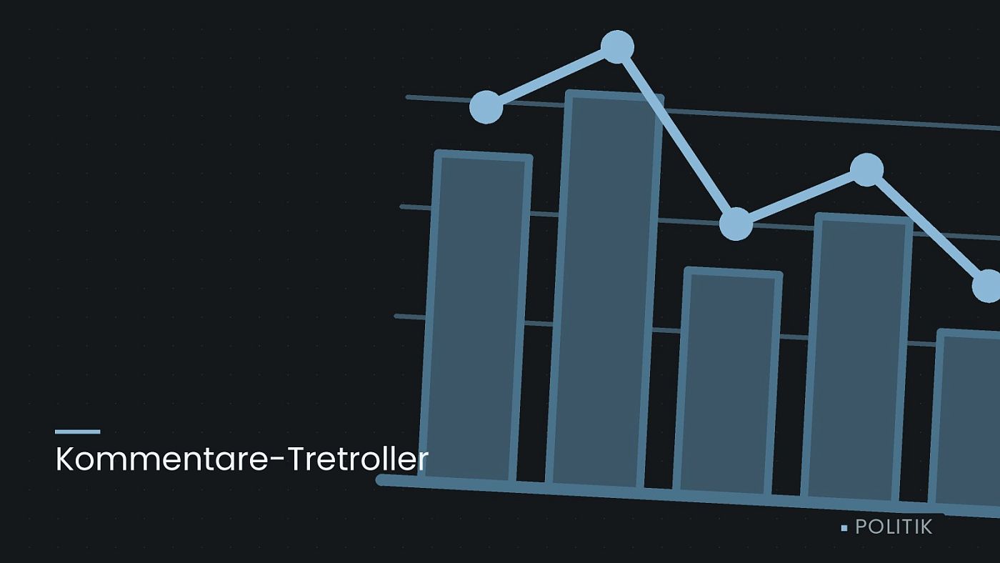 Symbolgrafik: ein gezeichnetes Balkendiagramm mit Verlaufslinie, beschriftet mit „Kommentare-Tretroller“.
