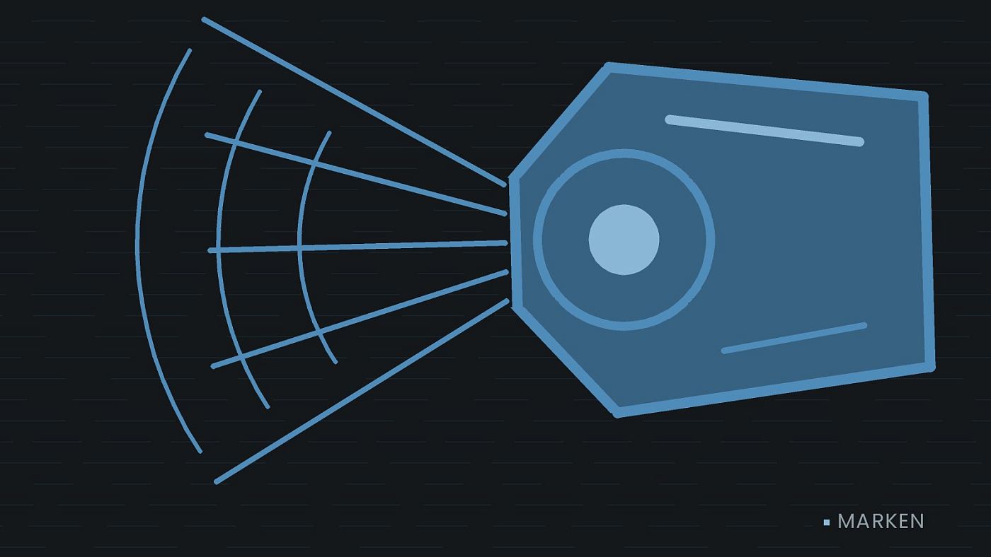 Symbolgrafik: ein gezeichneter Scheinwerfer mit Lichtkegel.