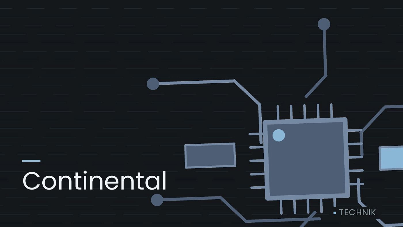Symbolgrafik: gezeichnete Leiterbahnen mit einem Chip, beschriftet mit „Continental“.