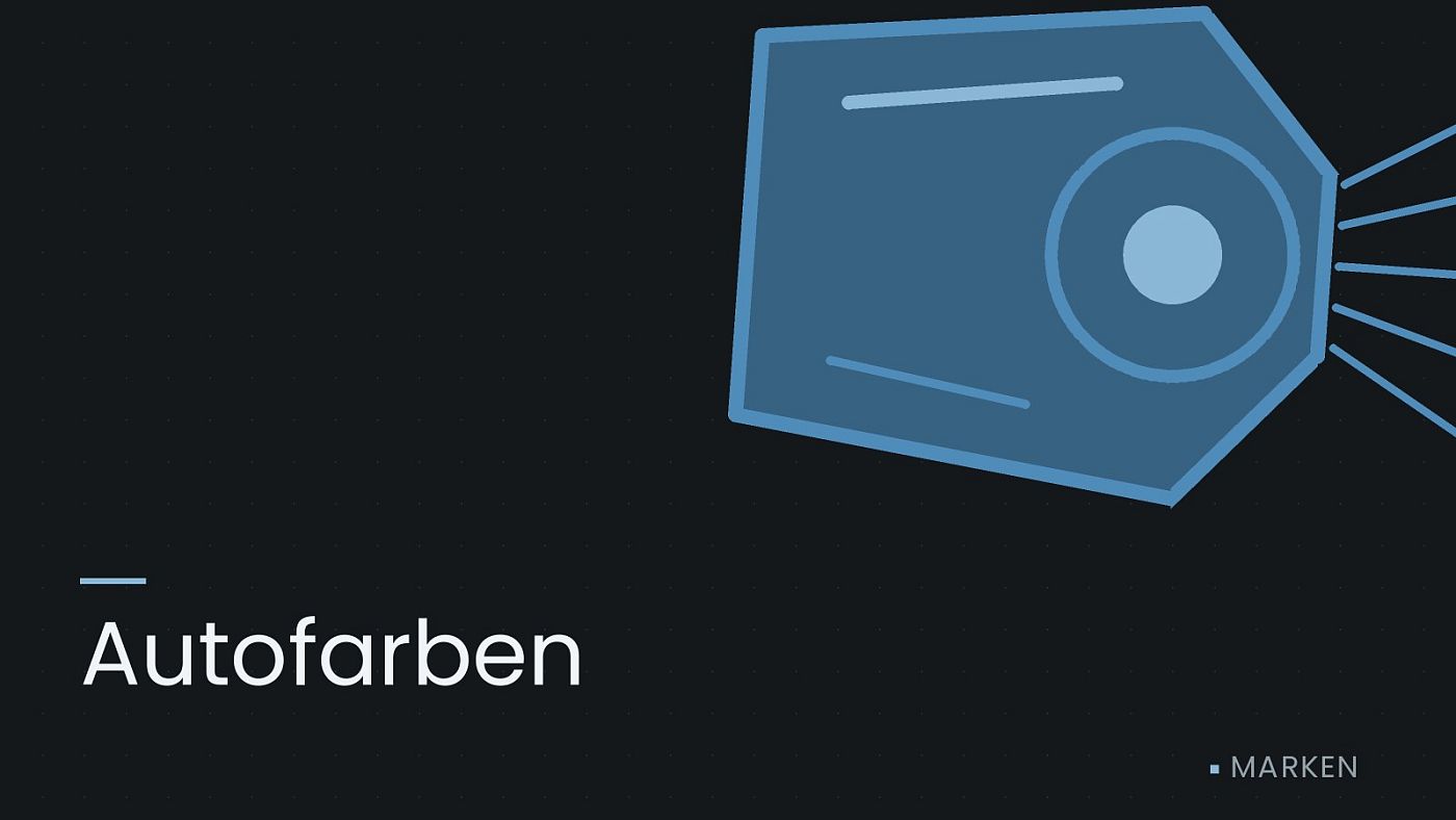 Symbolgrafik: ein gezeichneter Scheinwerfer mit Lichtkegel, beschriftet mit „Autofarben“.
