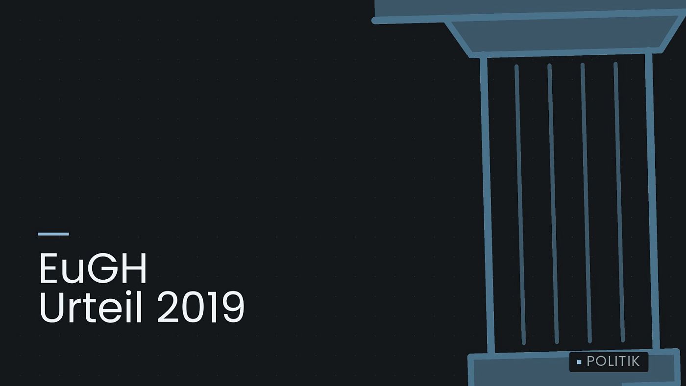 Symbolgrafik: eine stilisierte Gerichtssäule mit Giebel, beschriftet mit „EuGH Urteil 2019“.