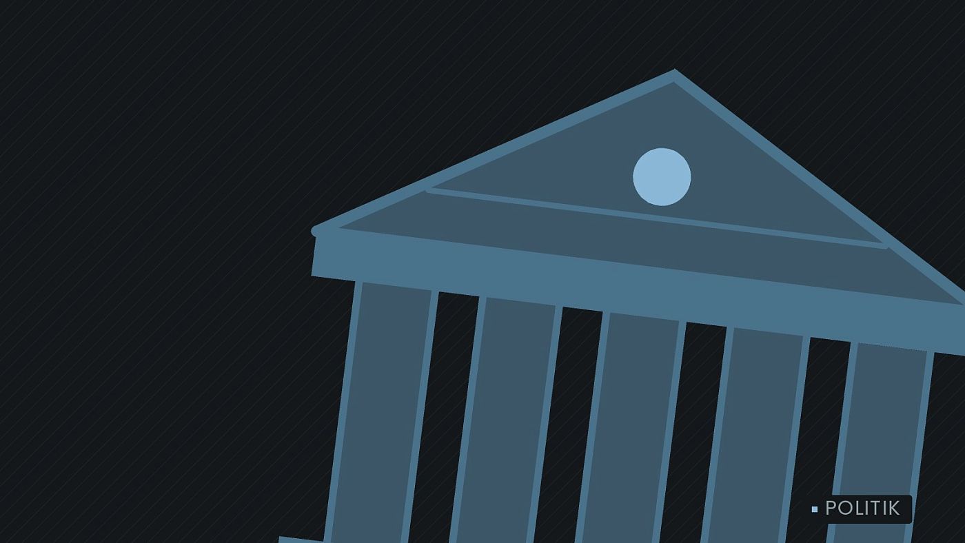Symbolgrafik: ein stilisiertes Amtsgebäude mit Säulen.