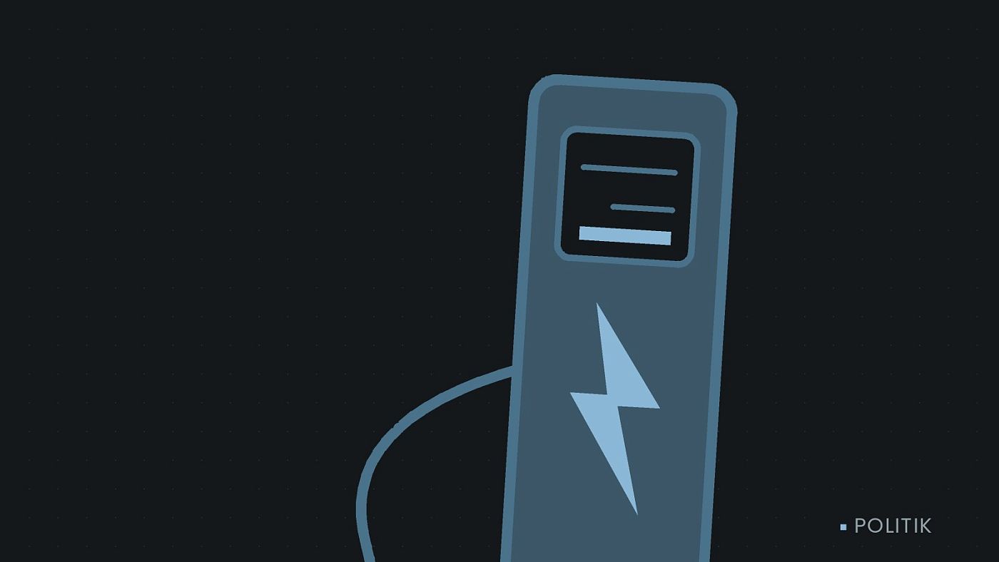 Symbolgrafik: eine gezeichnete Ladesäule mit Kabel und Stecker.