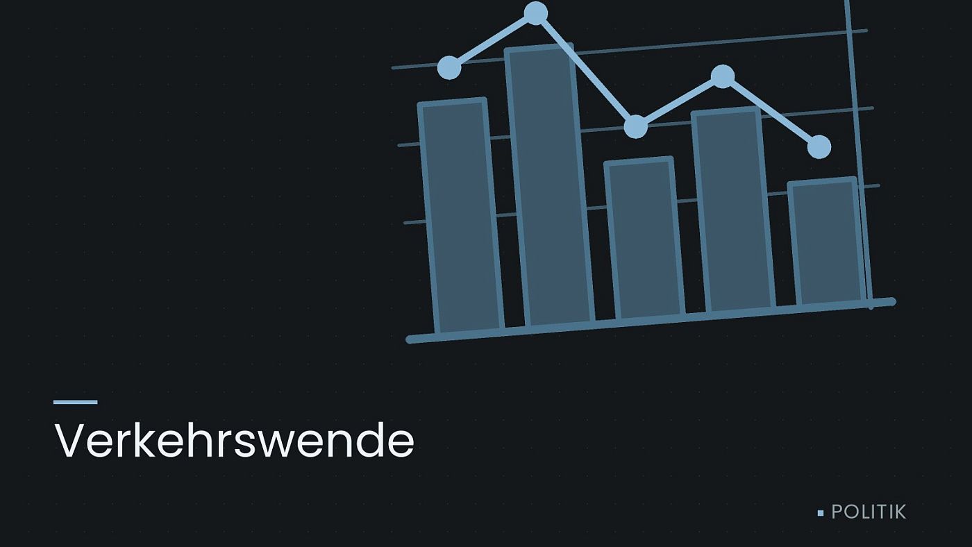 Symbolgrafik: ein gezeichnetes Balkendiagramm mit Verlaufslinie, beschriftet mit „Verkehrswende“.