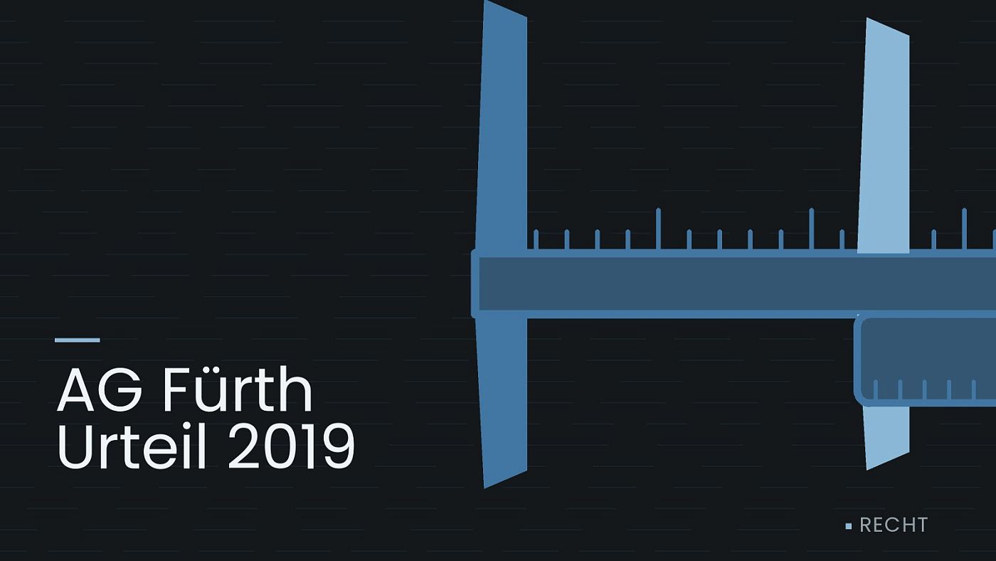 Symbolgrafik: ein gezeichneter Messschieber als Zeichen für eine Schadensbemessung, beschriftet mit „AG Fürth Urteil 2019“.