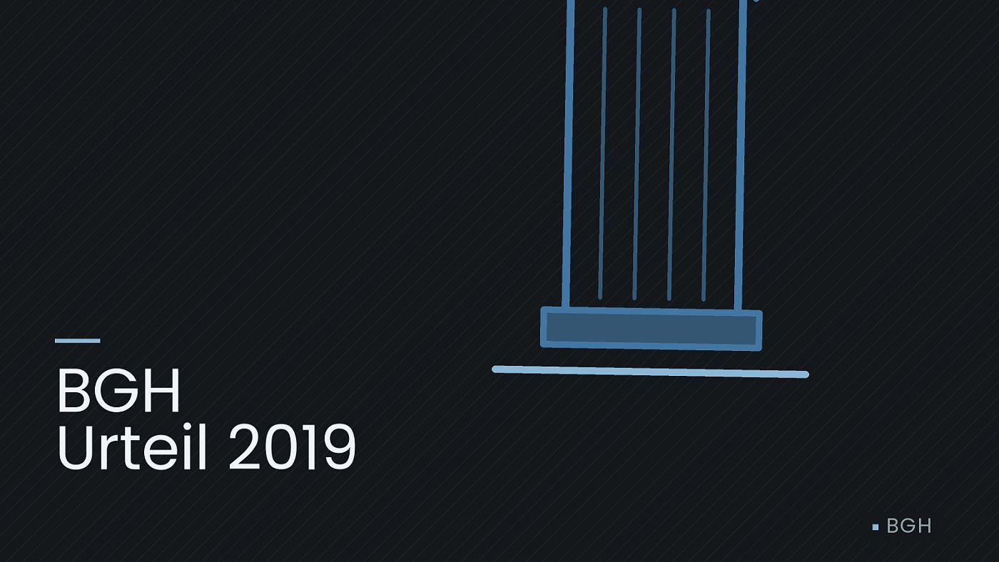Symbolgrafik: eine stilisierte Gerichtssäule mit Giebel, beschriftet mit „BGH Urteil 2019“.