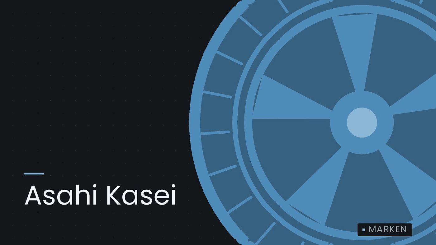 Symbolgrafik: ein gezeichnetes Rad mit Speichen, beschriftet mit „Asahi Kasei“.