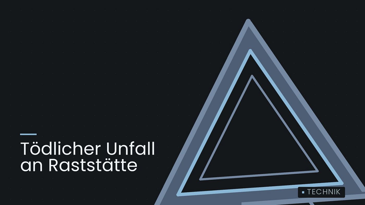 Symbolgrafik: ein gezeichnetes Warndreieck, beschriftet mit „Tödlicher Unfall an Raststätte“.