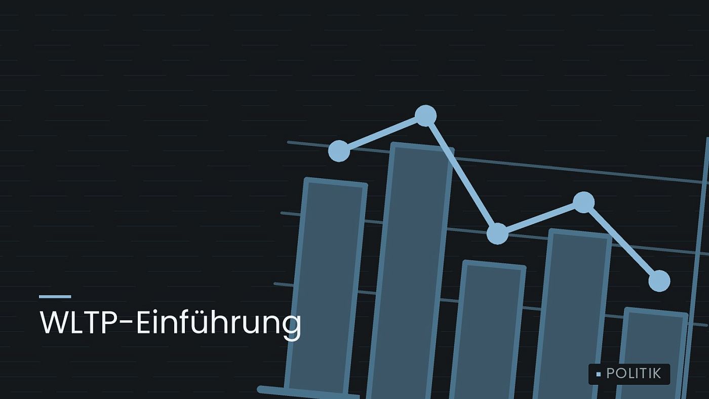 Symbolgrafik: ein gezeichnetes Balkendiagramm mit Verlaufslinie, beschriftet mit „WLTP-Einführung“.