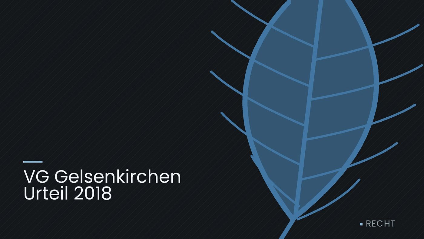 Symbolgrafik: ein gezeichnetes Blatt als Zeichen für Umwelt und Klima, beschriftet mit „VG Gelsenkirchen Urteil 2018“.