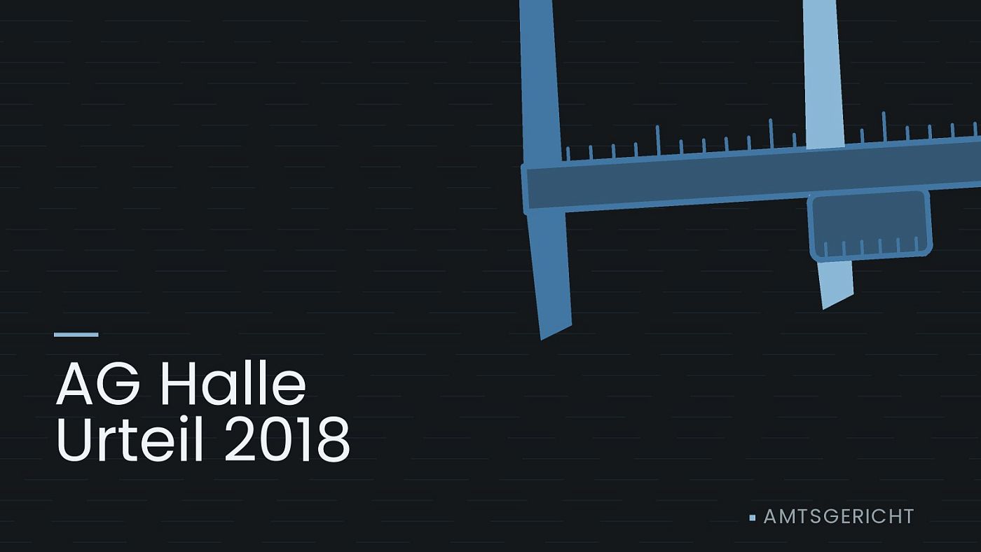 Symbolgrafik: ein gezeichneter Messschieber als Zeichen für eine Schadensbemessung, beschriftet mit „AG Halle Urteil 2018“.
