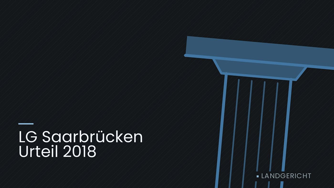 Symbolgrafik: eine stilisierte Gerichtssäule mit Giebel, beschriftet mit „LG Saarbrücken Urteil 2018“.