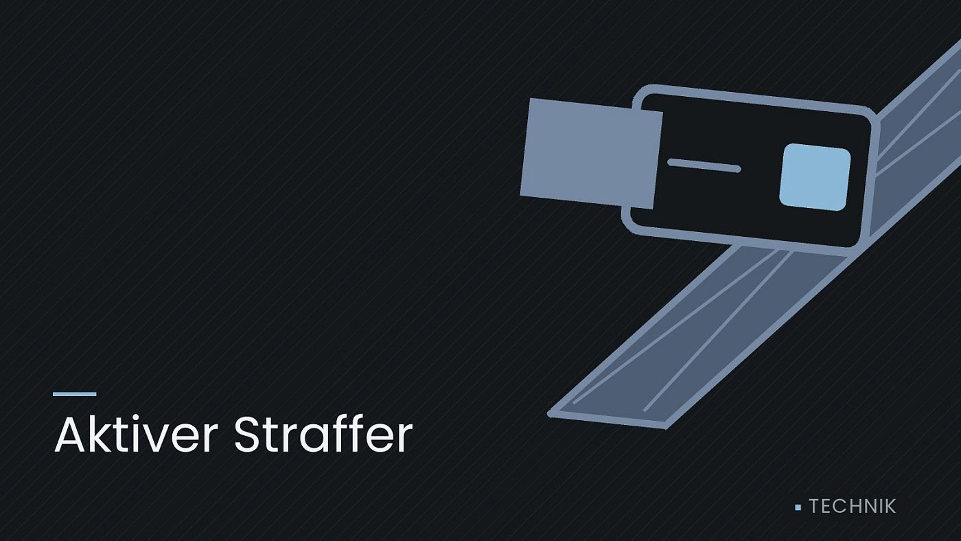 Symbolgrafik: ein gezeichneter Sicherheitsgurt mit Schloss, beschriftet mit „Aktiver Straffer“.