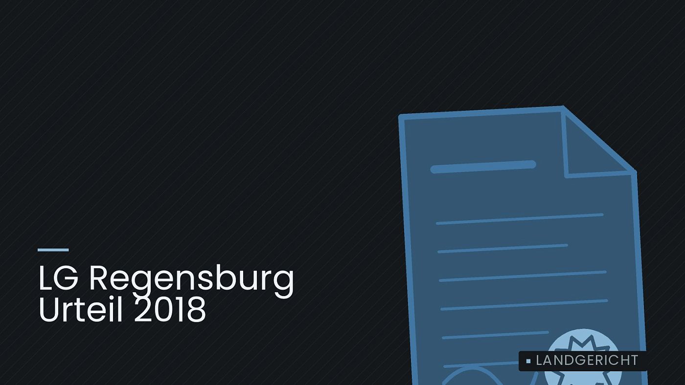 Symbolgrafik: eine gezeichnete Urkunde mit Siegel als Zeichen für eine Entscheidung, beschriftet mit „LG Regensburg Urteil 2018“.