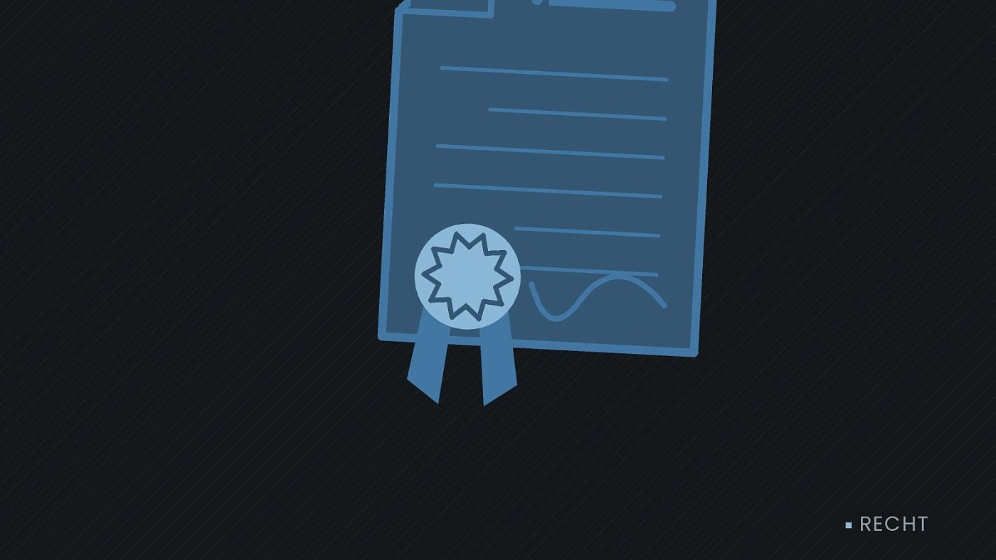 Symbolgrafik: eine gezeichnete Urkunde mit Siegel als Zeichen für eine Entscheidung.