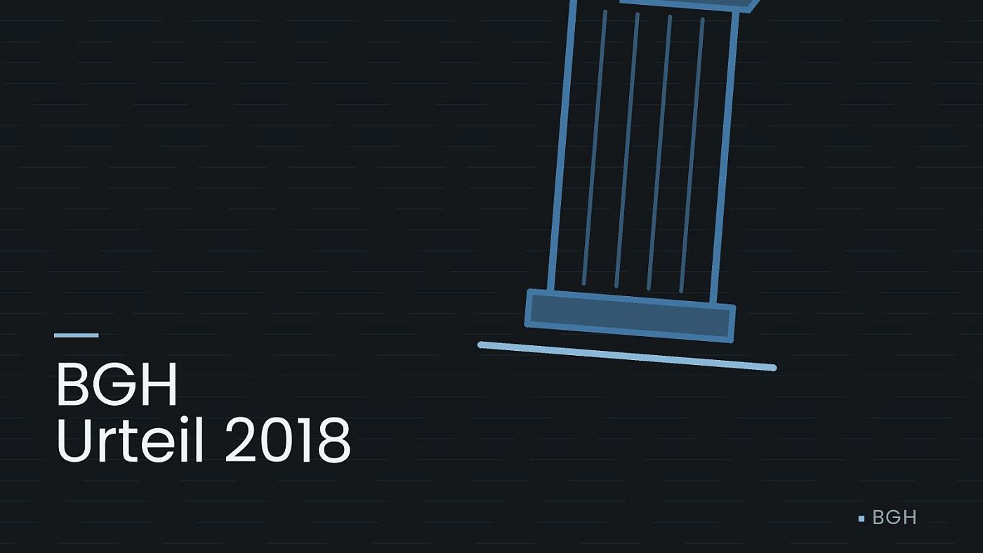 Symbolgrafik: eine stilisierte Gerichtssäule mit Giebel, beschriftet mit „BGH Urteil 2018“.