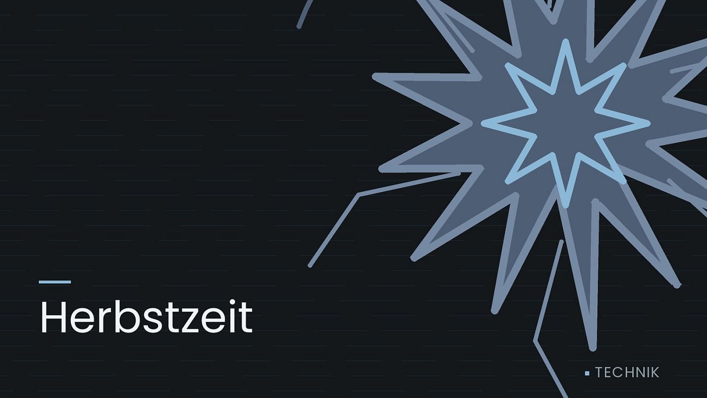 Symbolgrafik: eine sternförmige Aufprallmarke, beschriftet mit „Herbstzeit“.