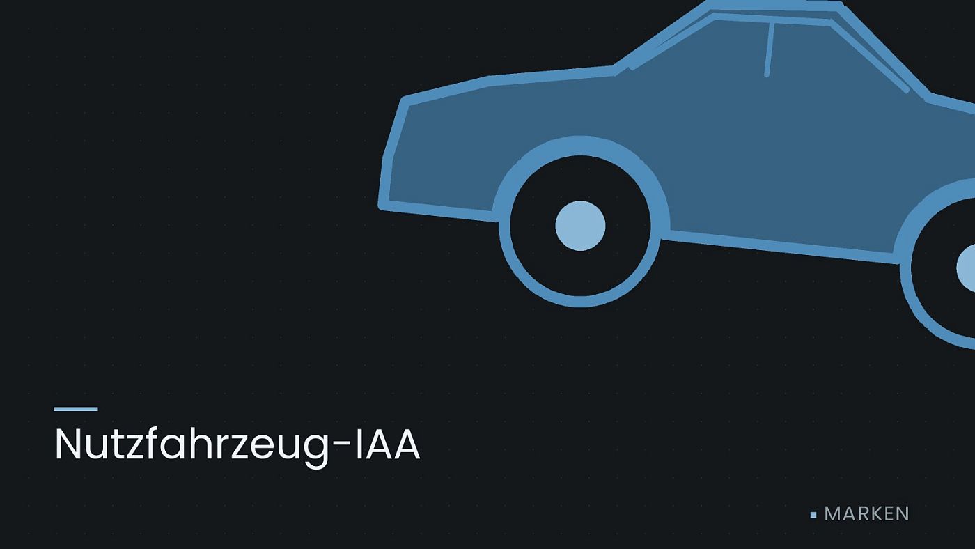 Symbolgrafik: die Umrisslinie eines Fahrzeugs von der Seite, beschriftet mit „Nutzfahrzeug-IAA“.